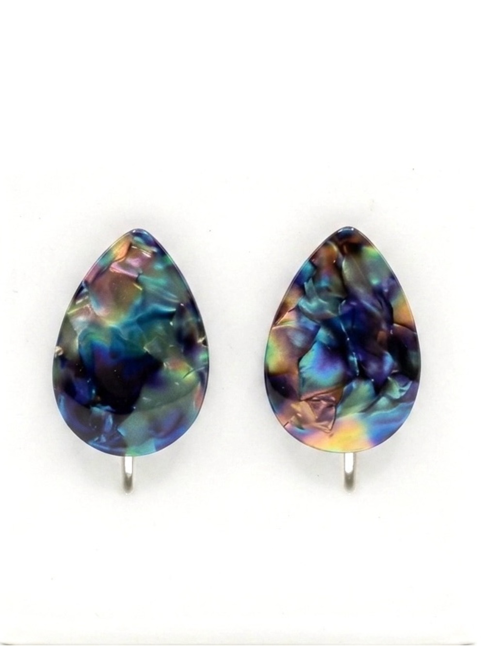 New Hildie & Jo Blue Mood Fire Abalone 9k Gold Stud Earrings